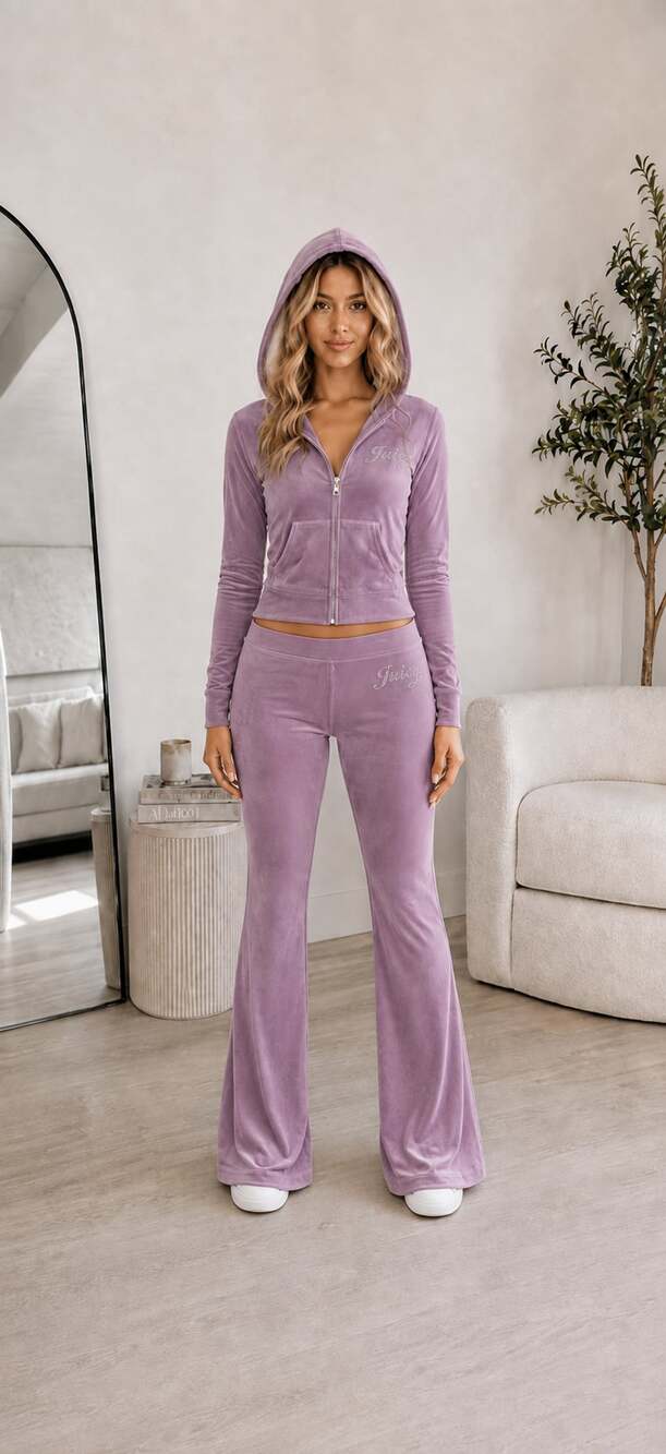 M Juicy Couture Velour Tracksuit Set Smoky Grape Hoodie and Pants Size M